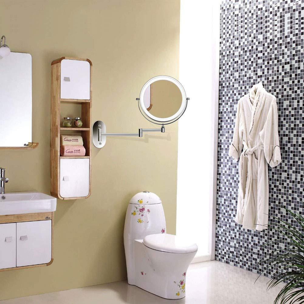 Suuim Wall Mounted Makeup Mirror 5X Magnification Double Sided Folding Led Bathroom Mirror with 3 Color Lights Retractable 360Swivel Illuminated Vanity Mir