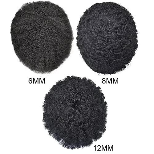Curve Hair CURVE HAIR afro Toupee For Black Men African American Afro Hair Systems Full Poly THIN SKIN Hair Units Black Men Brazilian Human Hair Male ALL PU Hair Replacement with weaves(8\"X10\", #1B Off Black-8mm Afro Wave Curl)