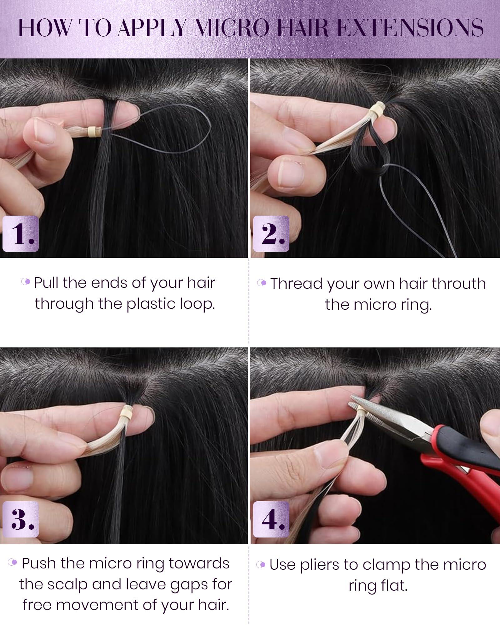 LAAVOO LaaVoo Micro Loop Hair Extensions Real Human Hair Balayage Micro Link Hair Extensions Human Hair Ombre Natural Black to Grey Silver Micro Hair Extensions Human Hair 16in 50g 50s