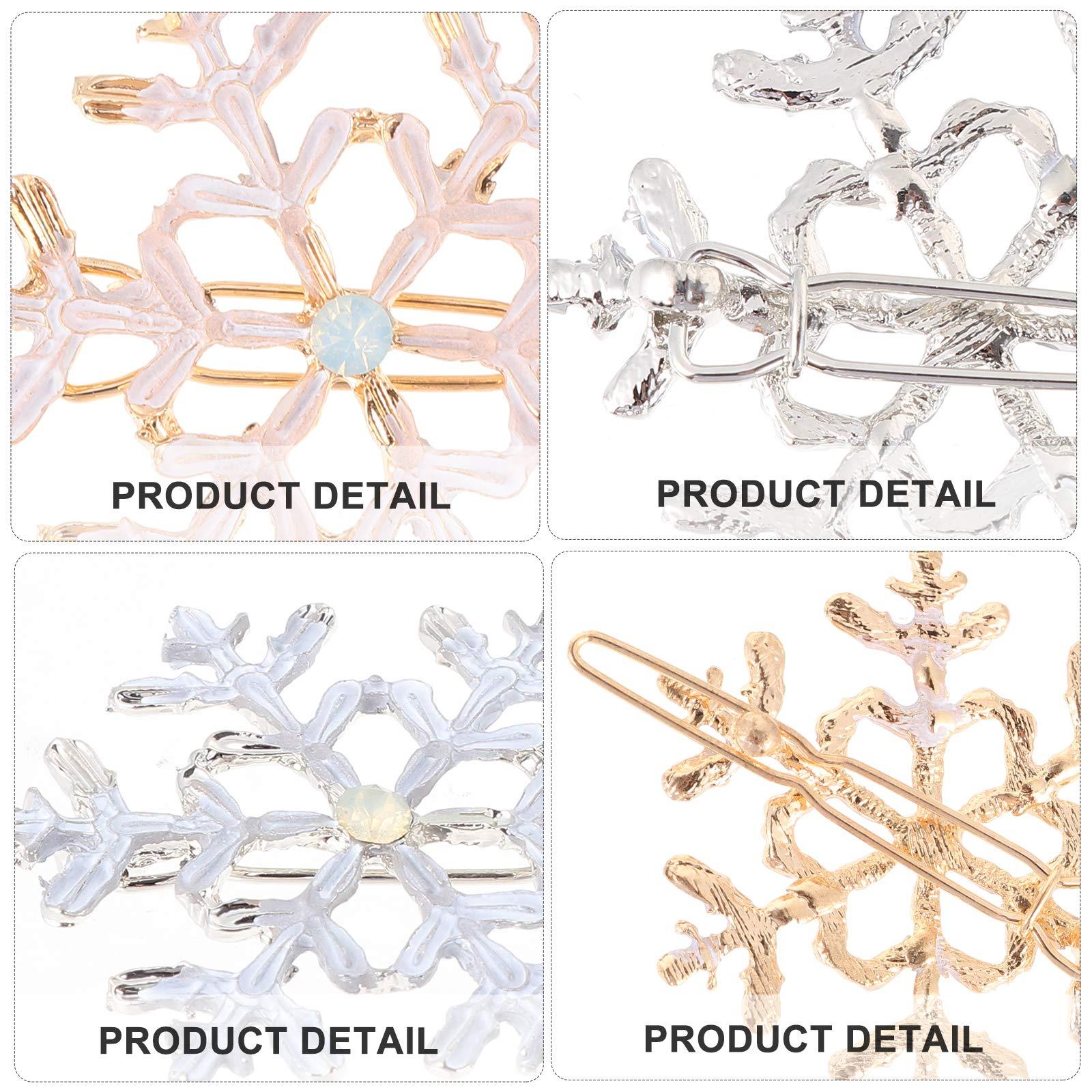 Lurrose 4Pcs Snowflake Hair Clips Christmas Snow Bobby Pins Alloy Pins Xmas Hair Accessories Party Favors