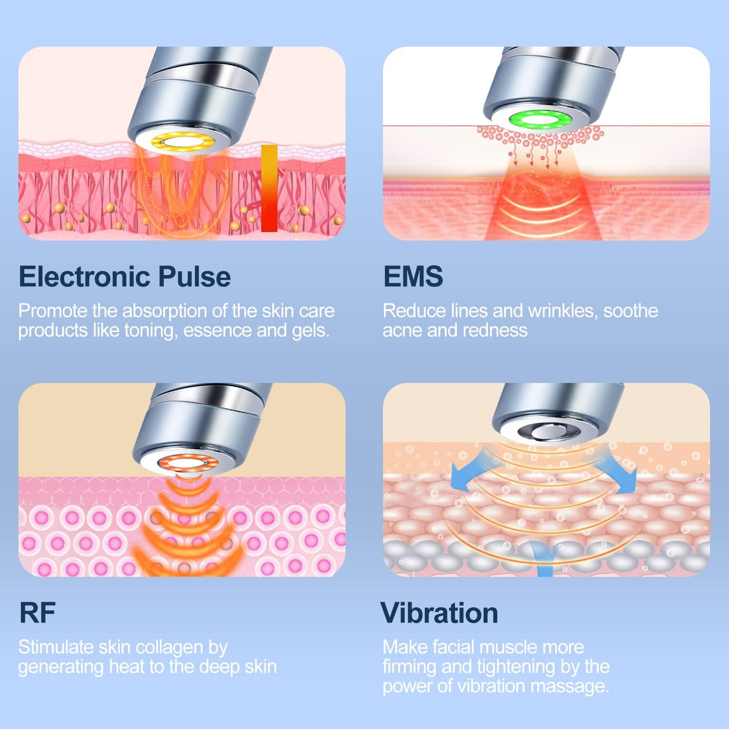 MiSMON MiSMON High Frequency Facial Machines, 4 in 1 Facial Massager Micro-Current Light Therapy Device for Face