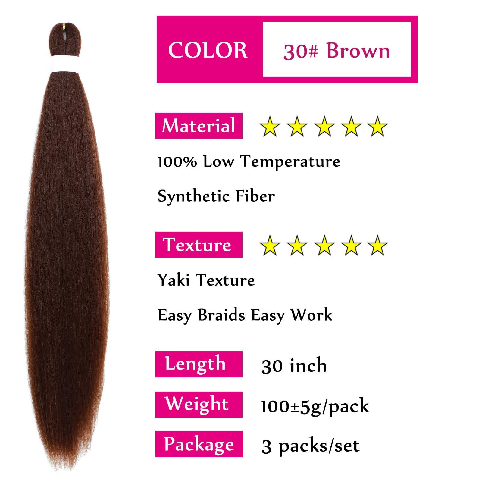 UPerfe Color 30 Brown Braiding Hair Pre Stretched Knotless Prestretched Braiding Hair 30 inch Colored Hair Extensions for Braiding Pre Stretched Micro Braids Itch Free Yaki Short Braiding Hair