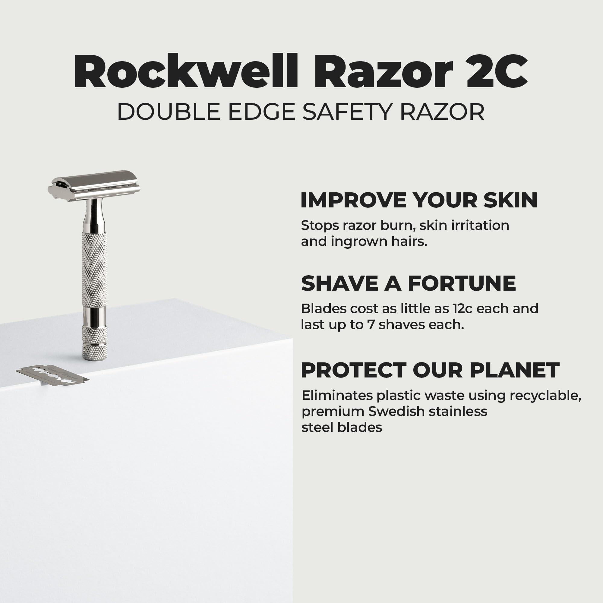 ROCKWELL RAZORS ROCKWELL RAZORS 2C White Chrome Double Edge Safety Razor With Adjustable Shave Settings and 5 Fully Recyclable Razor Blades. Reusable Safety Razors for Men and Women.