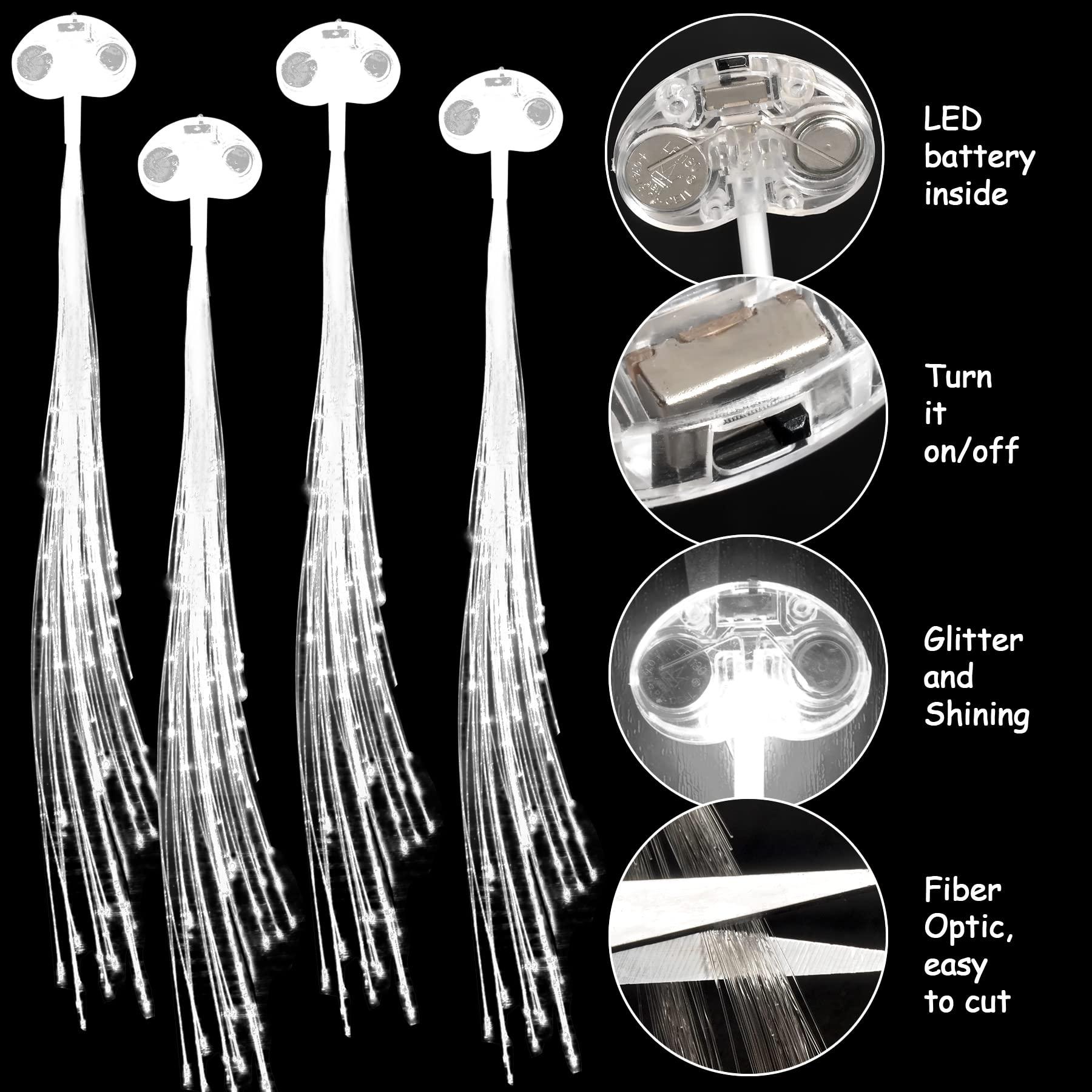 YOFOBU 30 Pack White LED Lights Hair Light-Up Fiber Optic LED Hair Barrettes Extensions Light Flashing Fiber Optic Hair Braid Barrettes Hair Clips for 4th of July Party Favors Festival Party Bar Concert