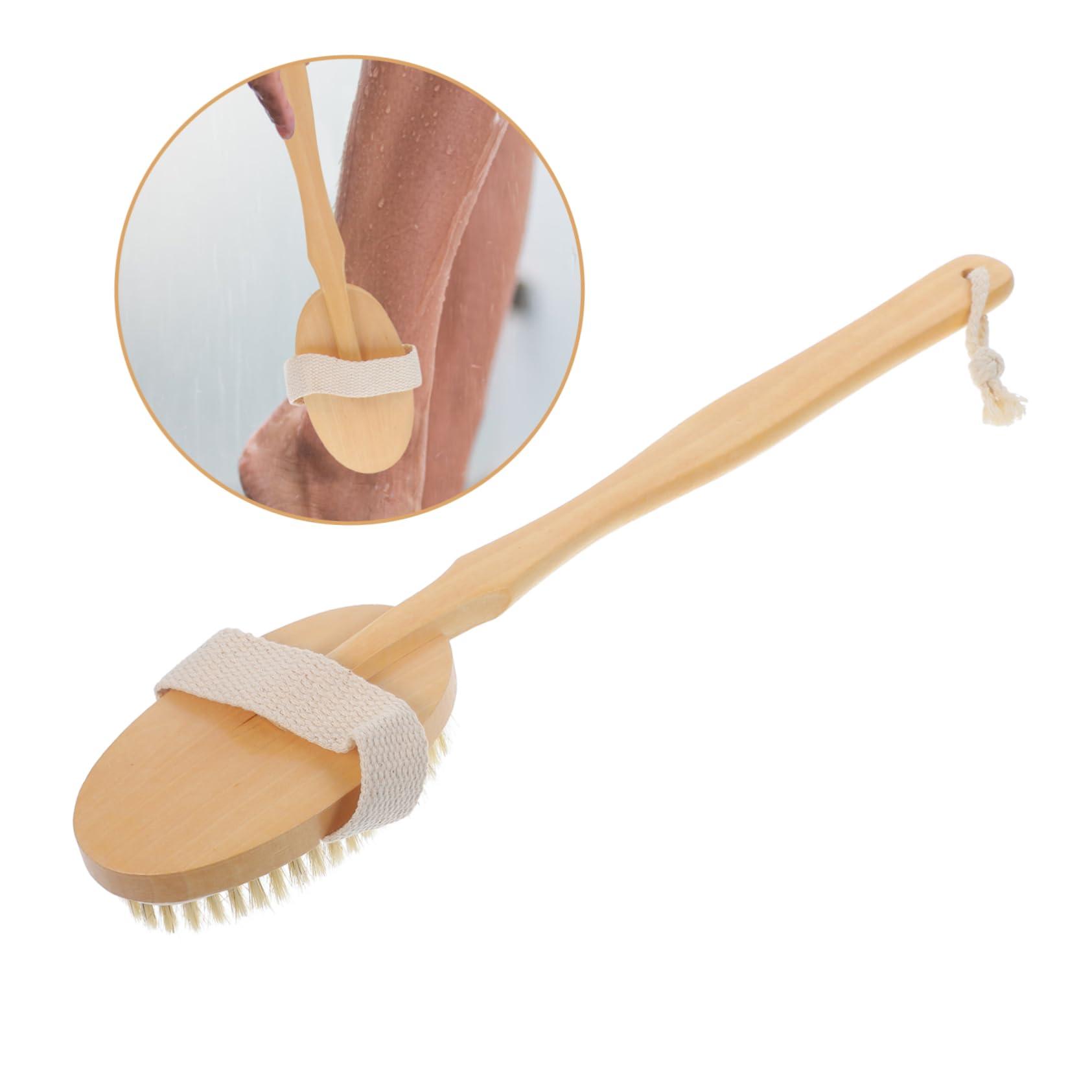 Beavorty Beavorty Bath Brush Bathing Back Scrubber Body Scrubber Body Scrub Brush Shower Back Brush with Handle Body Brush Shower Back Scrubber for Men Back Washer for Shower Wood Beige