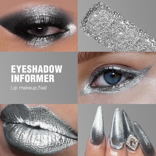 Afflano Afflano Silver Glitter Eyeshadow Super Pigmented, Intense Color Gray Silver Eyeshadow Palette Single, Long Lasting Sparkle Shimmer Metallic Glitter Eyes Look, Blendable Neutral Grey Eye Shadow Makeup