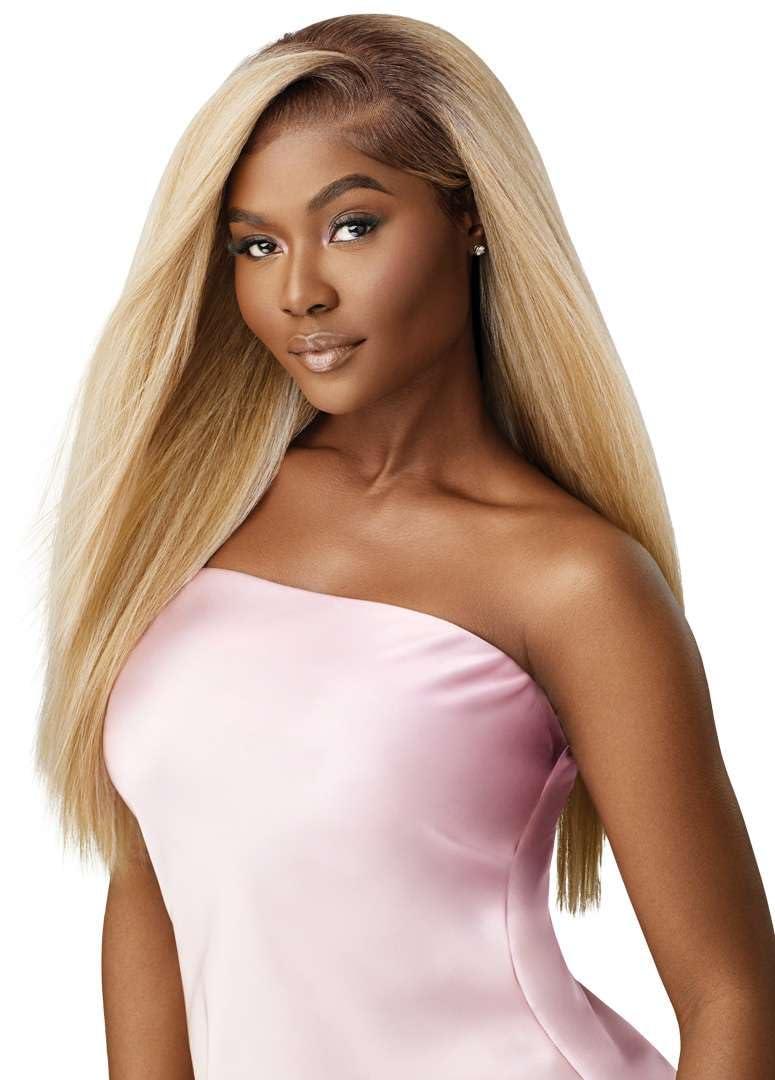 Outre Outre Airtied 100% Fully Hand-Tied Wig - Human Hair Blend - Perm Yaki 26\" (DR4/TIRAMISU)