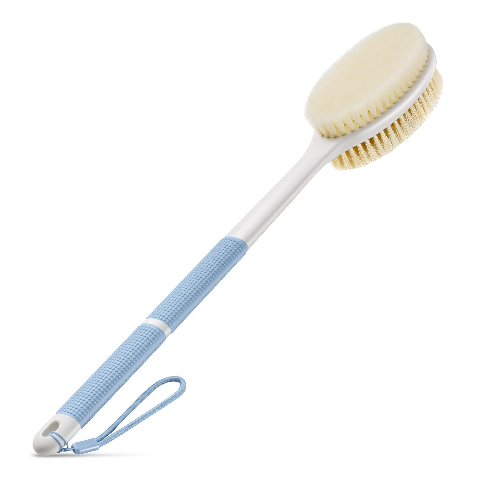 Backski Backski Back Scrubber Anti Slip for Shower,Shower Brush Long Handle with Stiff and Soft Bristles,Body Exfoliator for Bath or Dry Brush(Blue)