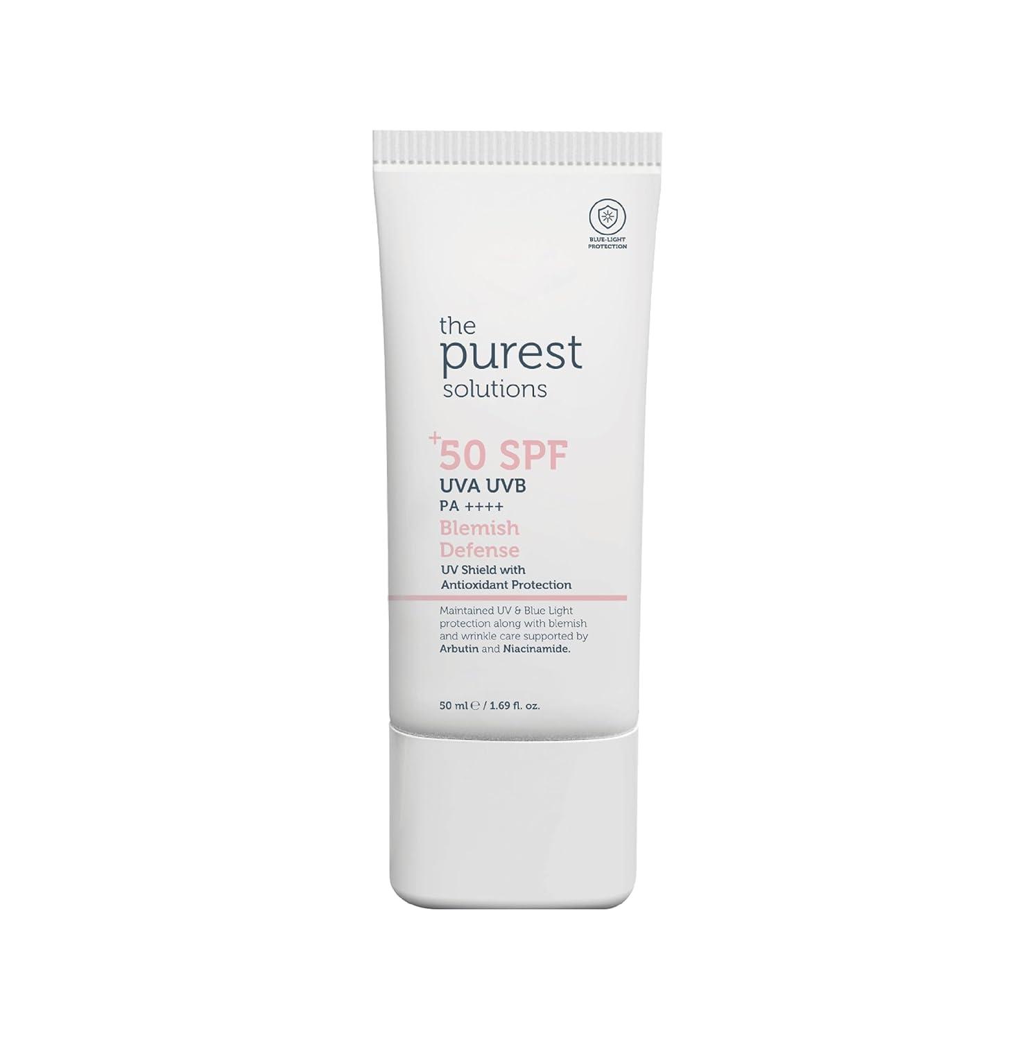 The Purest Solutions The Purest Solutions Blemish Defense (UV Shield with Antioxidant Protection SPF 50+) - 8h UVA Protection, Arbutin & Niacinamide for Skin Tone Harmonization and Moisturizers - Vegan (50 ml)