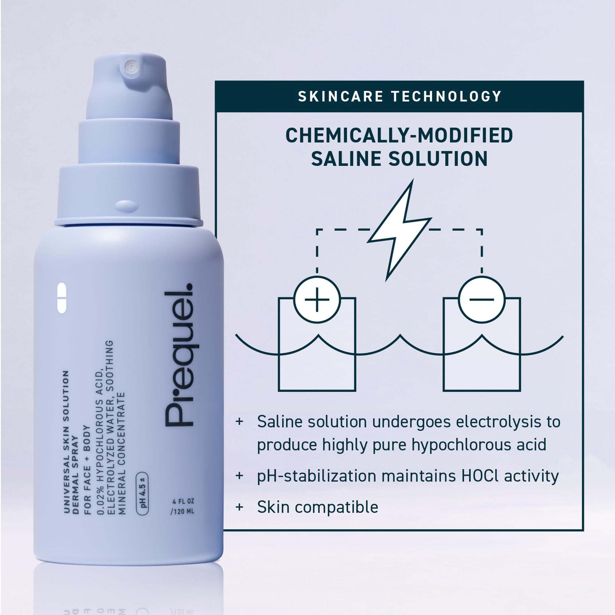 Prequel Prequel Skin - Universal Skin Solution - Hypochlorous Dermal Spray - Electrolyzed Water and Soothing Mineral Facial and Body Skin Spray - 4 Fl Oz