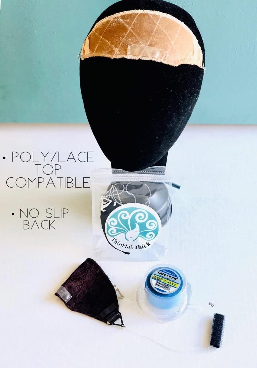 Thin Hair Thick Thin Hair Thick Wig Grip, Topper Grip, Wig band for keeping wigs in place, Velvet Wig Grip, Wig band grip, Hair pieces and wiglets, Bonus stay-put tab included. Patent-pending Wig Top Grip.