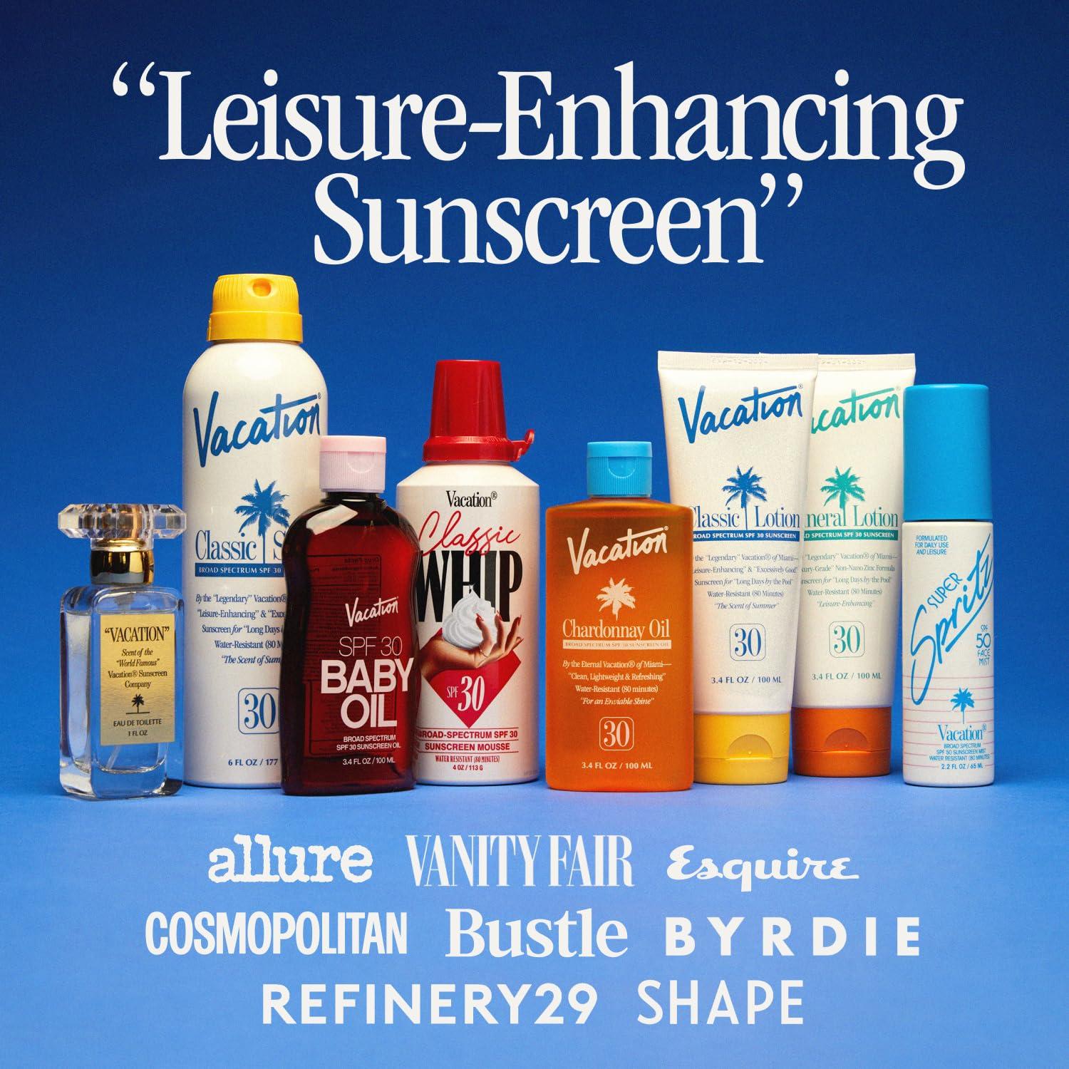 VACATION Vacation Sun Belt Sampler, Includes Baby Oil SPF 30 (1 Fl. Oz.), Super Spritz SPF 50 Face Mist (1 Fl. Oz.), Classic Lotion SPF 30 (1 Fl. Oz.), After Sun Gel (1 Fl. Oz.),Festival Friendly Fanny Pack