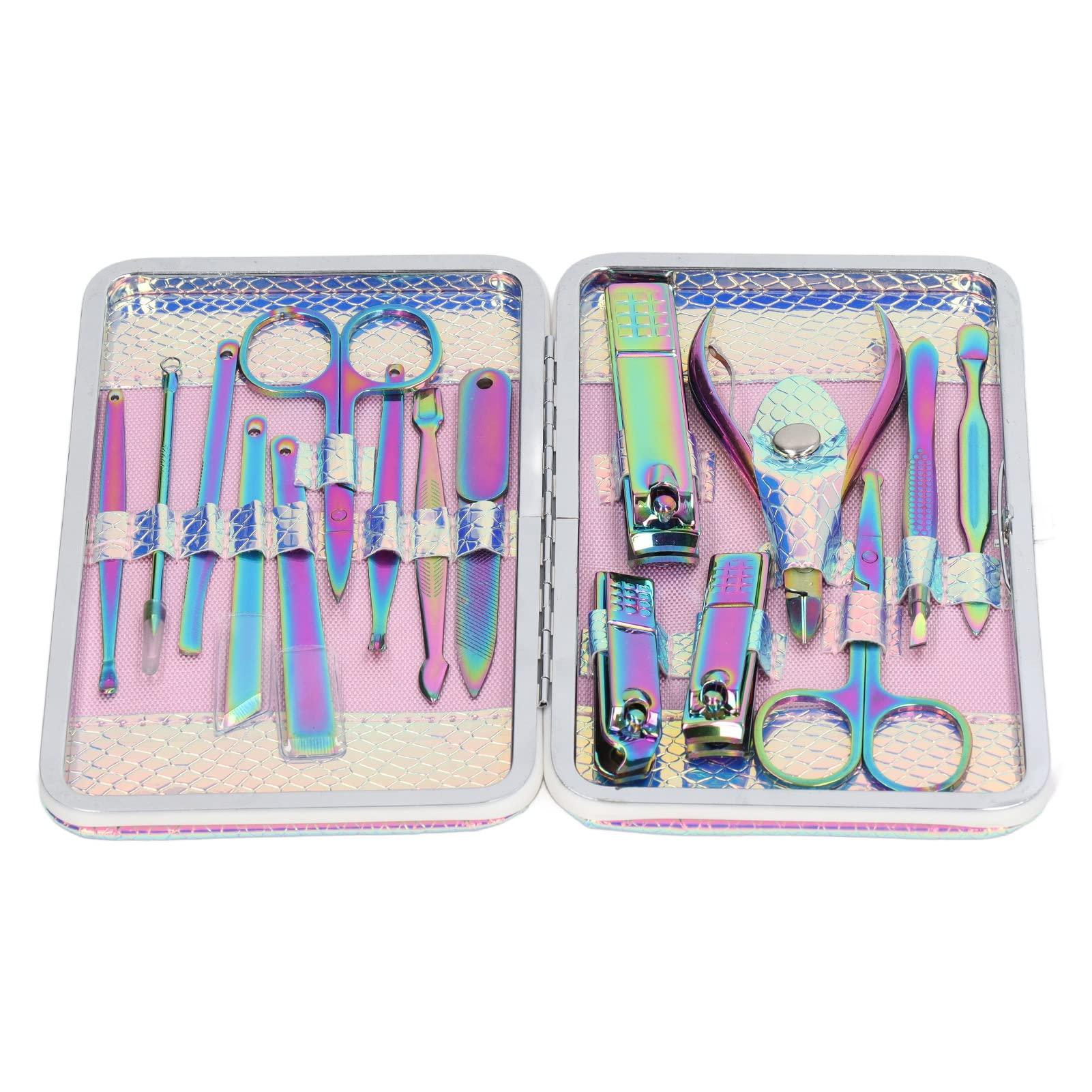 AONYAYBM AONYAYBM 16 Pcs Manicure Set,Stainless Steel Professional Manicure Kit with Storage Box,Color Coating Multifunction Portable Nail Clipper Set,Wide Application Nail Clippers Set