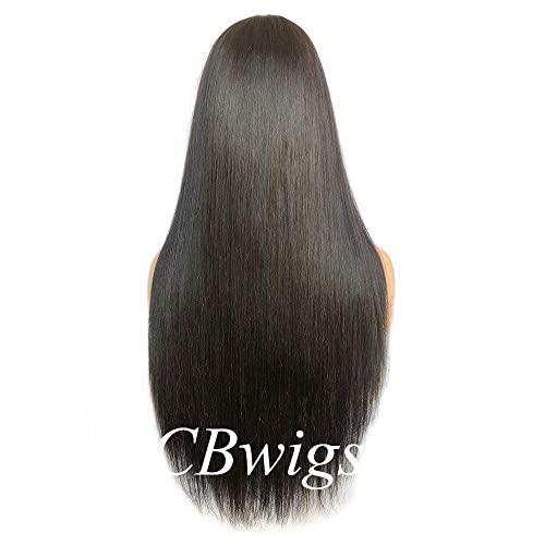 CBWIGS Cbwigs Brazilian Remy Natural Straight 360 Lace Frontal Wig Human Hair with Pre-Plucked Hairline (18 inch 160% Density, Natural Black)