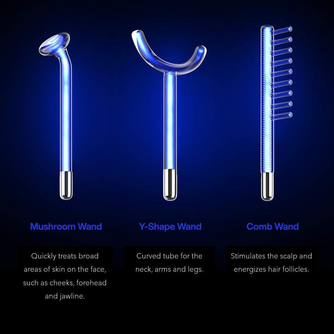 Pure Daily Care NuDerma Clinical Skin Therapy Wand - Portable Skin Therapy Machine w 6 Fusion Neon + Argon Wands Anti Aging - Clarifying - Skin Tightening & Radiance - Wrinkle Reducing