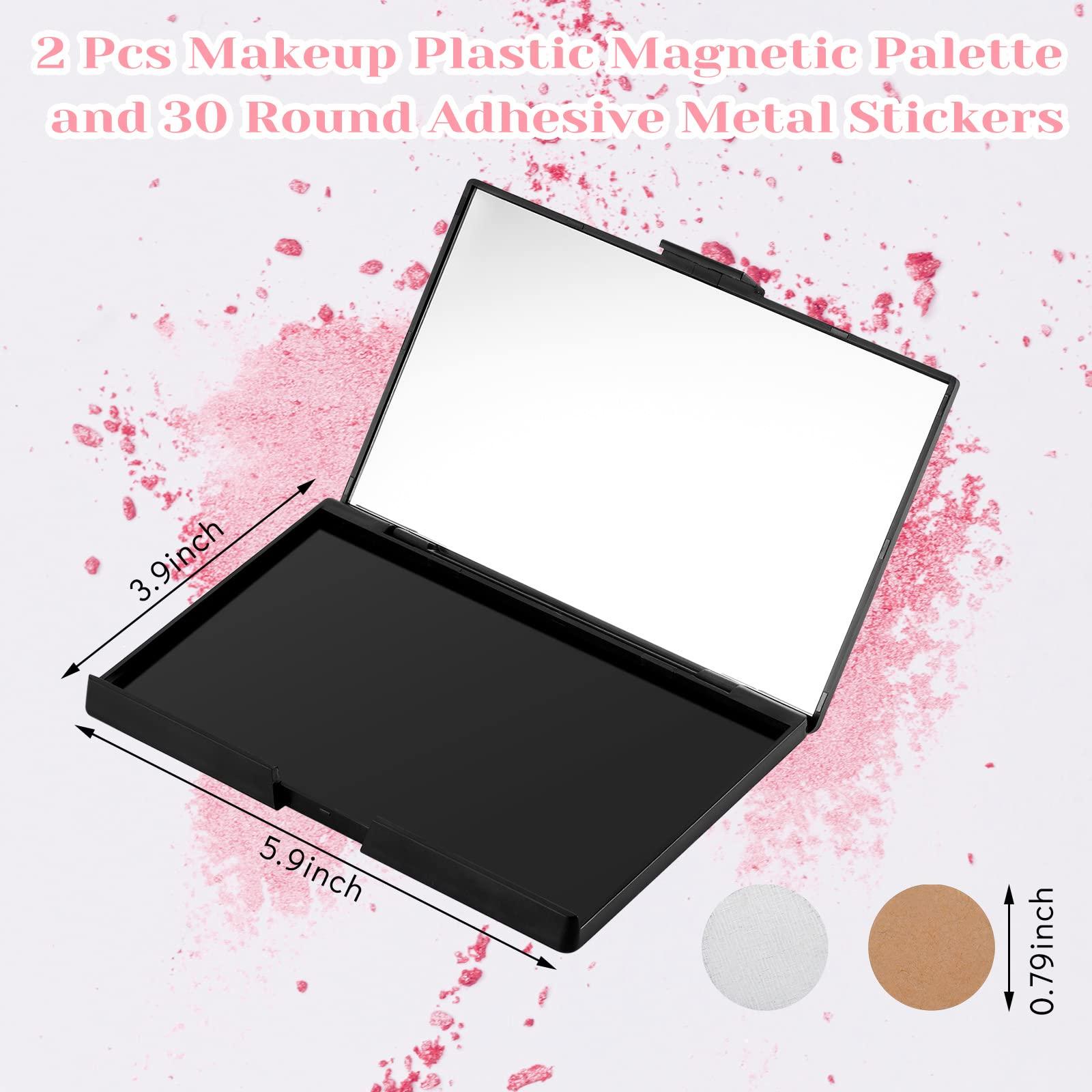 Sumind 2 Pcs Makeup Plastic Magnetic Palette Magnetic Eyeshadow Palette Empty Cream Blush Palette with Mirror and 30 Round Adhesive Metal Stickers for Eyeshadow Lipstick Blush Powder Foundation, Black