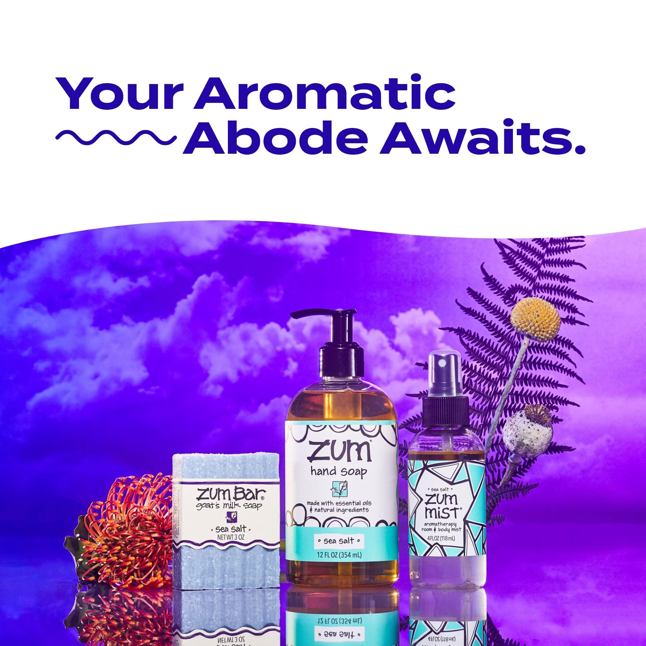 Zum Zum Indigo Wild Home Essentials - Laundry Soap (64 oz) - Liquid Hand Soap (12 fl oz) - Room Spray Air Freshener (4 fl oz) - Goat Milk Soap Bar (3 oz) - Frankincense & Myrrh Scent