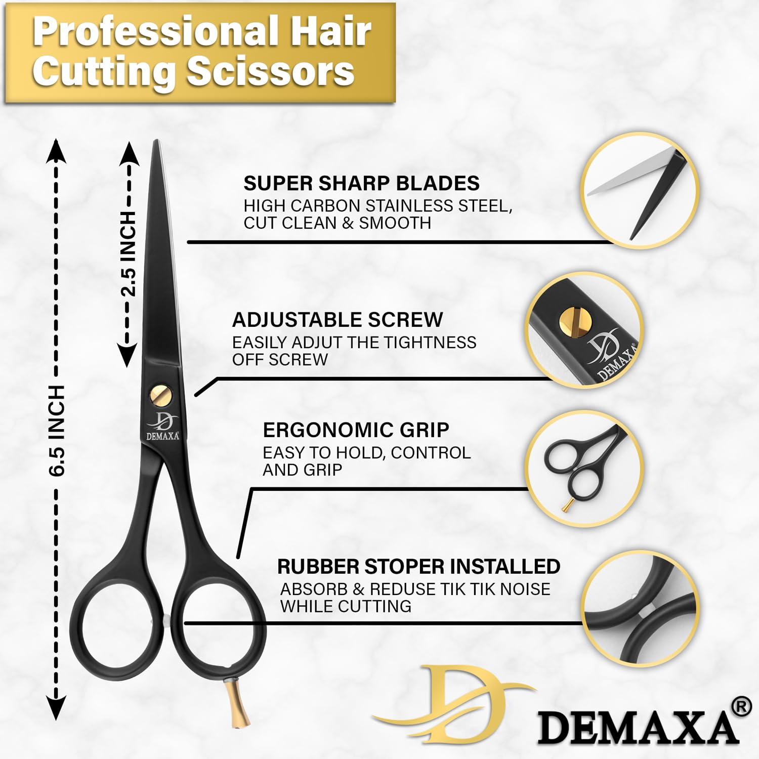 DEMAXA DEMAXA Professional Hair Scissors 6.5 Inch - Premium High Carbon Stainless Steel Barber Salon Hair Shears for Haircut Scissors - Ergonomic Design Super-Sharp Hair cutting Scissors Blades
