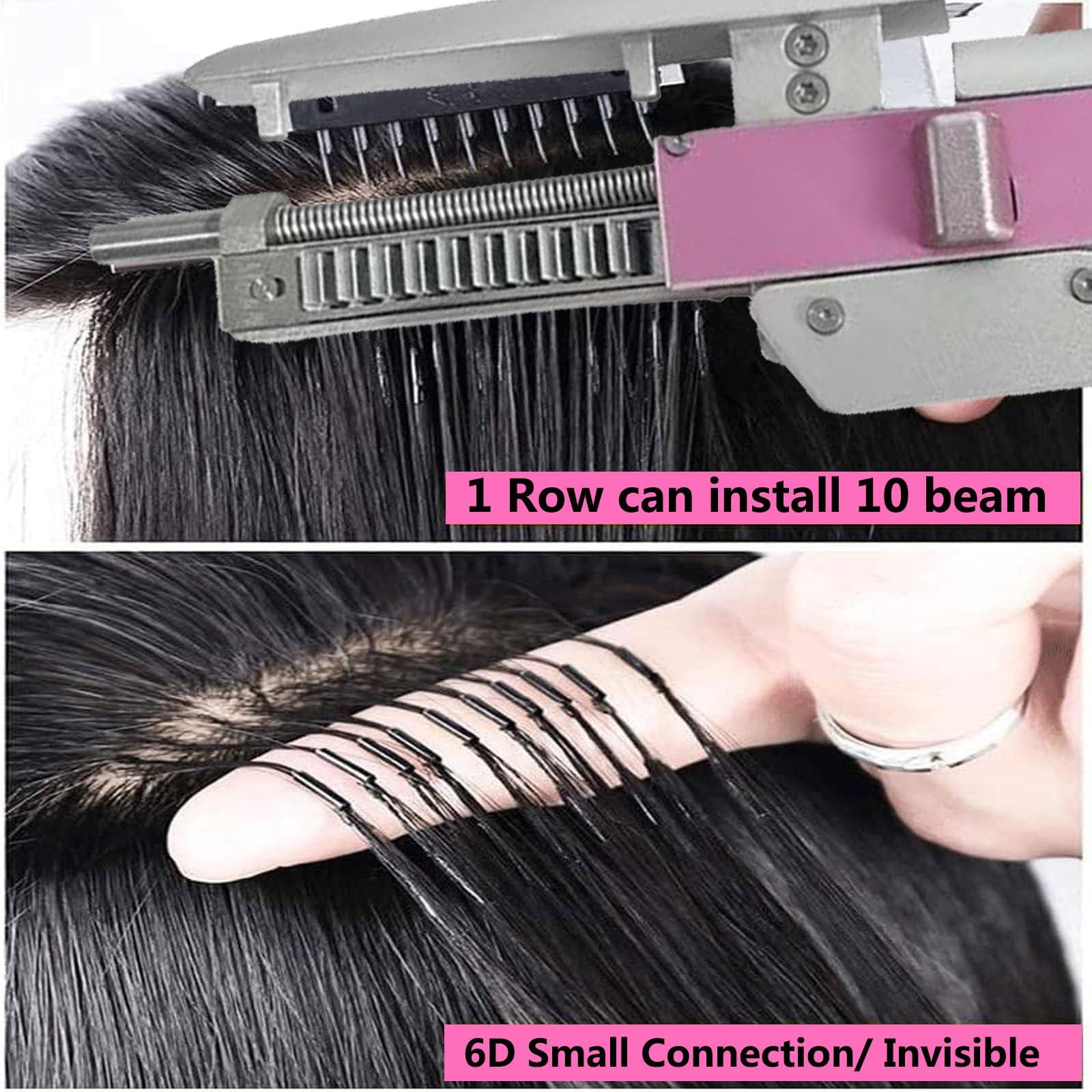 Generic 6d Hair Extensions Machine Kit 100% Human Hair, No-Trace Hair Extension/10-pin Invisible Seamless Hair Extension Fast Installation and Removal, Easy to Use - 1 Row 10 Bundles
