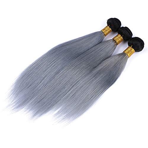 Tony beauty hair Tony Beauty Hair 8A Ombre Silver Grey Silky Straight With Closure 3 Bundles 100% Brazilian Virgin Human Hair #1B/Grey Dark Root Ombre And Freestyle Lace Closure(20" 20" 22" With 18")