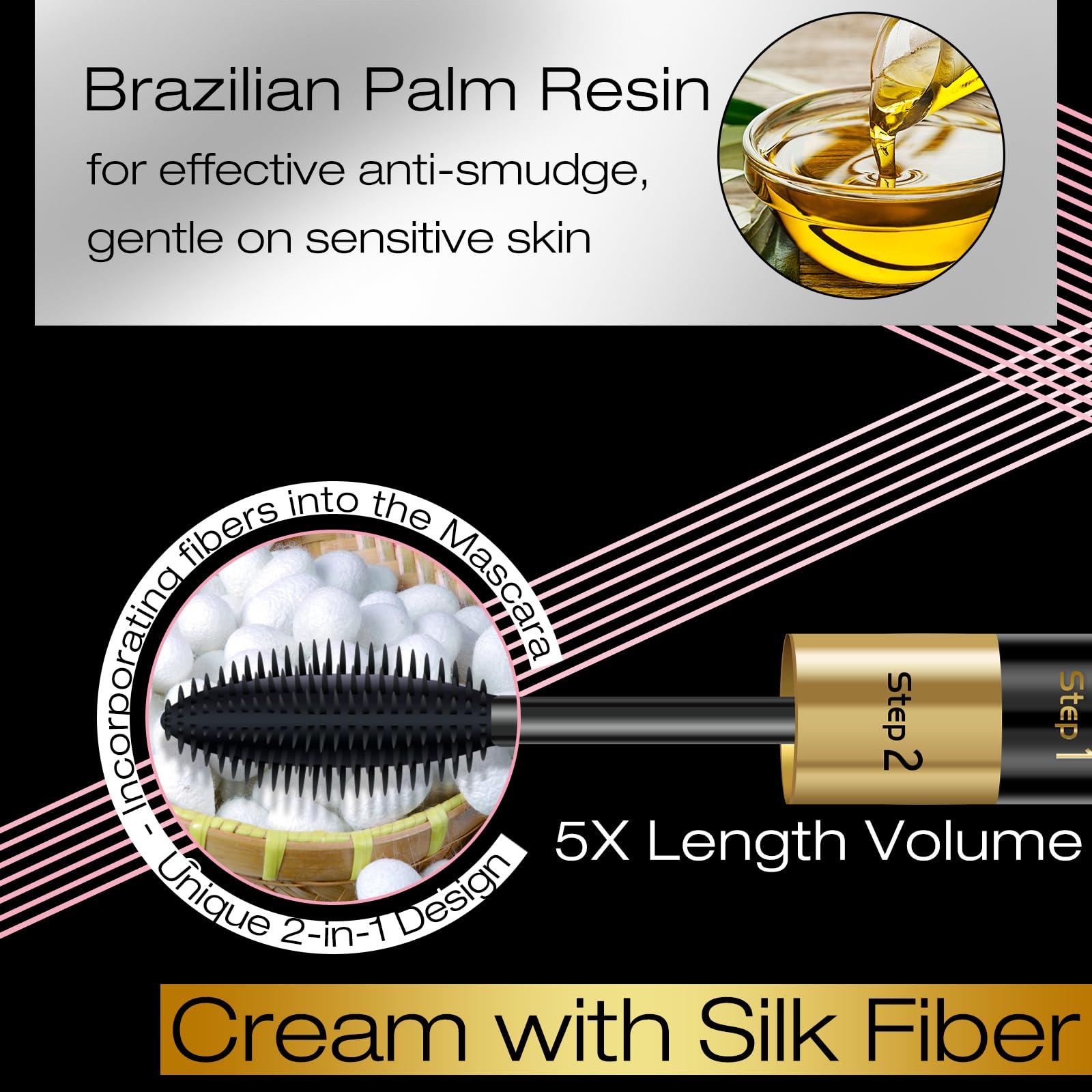 DRMODE Mascara Black Volume and Length - 4D Silk Fiber Mascara Natural and False Effect,Lengthening and Thickening No Clumping Mascara Smudge Proof for Makeup