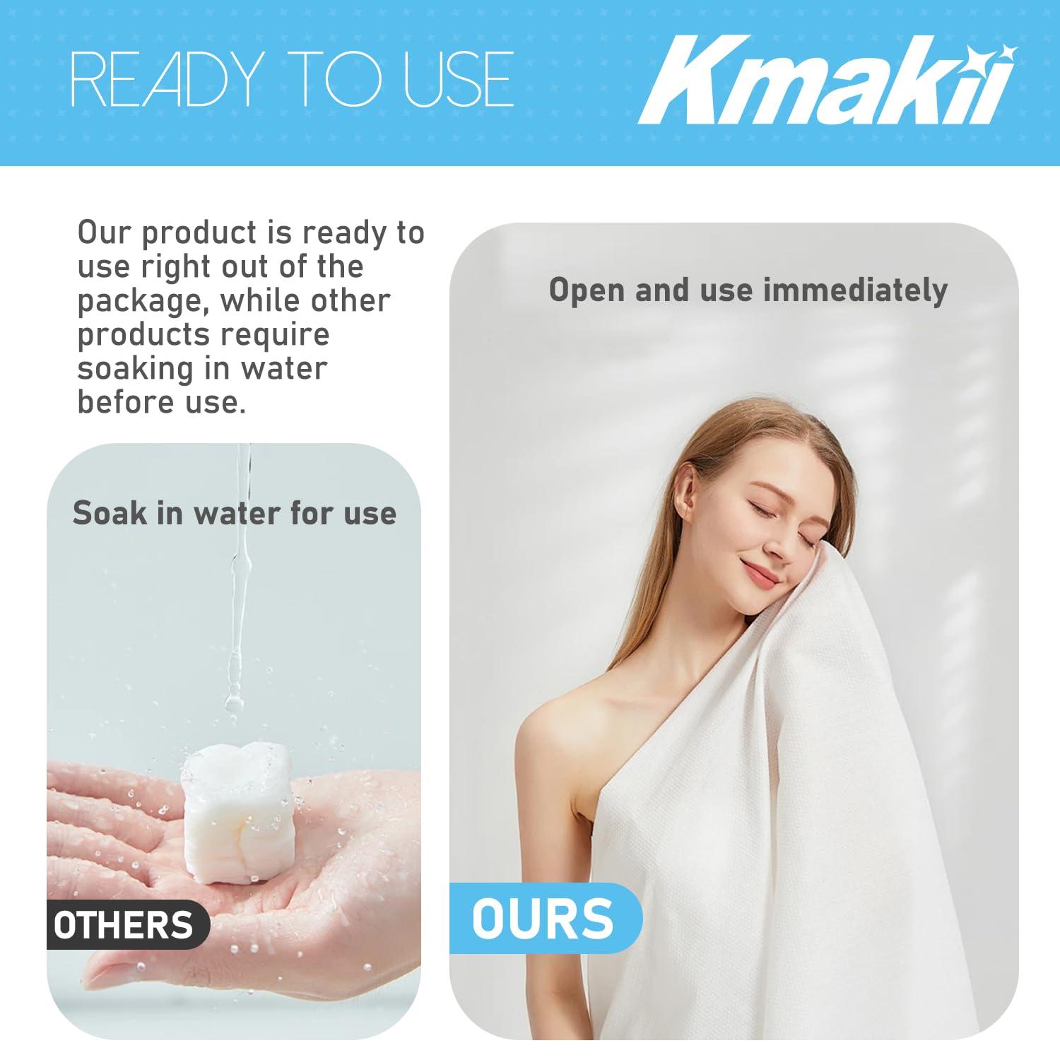 KMAKII KMAKII Disposable Bath Towels Camping Towel Gym Towel Soft Thick and Absorbent Shower Towels for Travel, Hotel, Spa, and Business Trip, White, Large Size 55 x 28 inch, Individually Packed, 12 Count