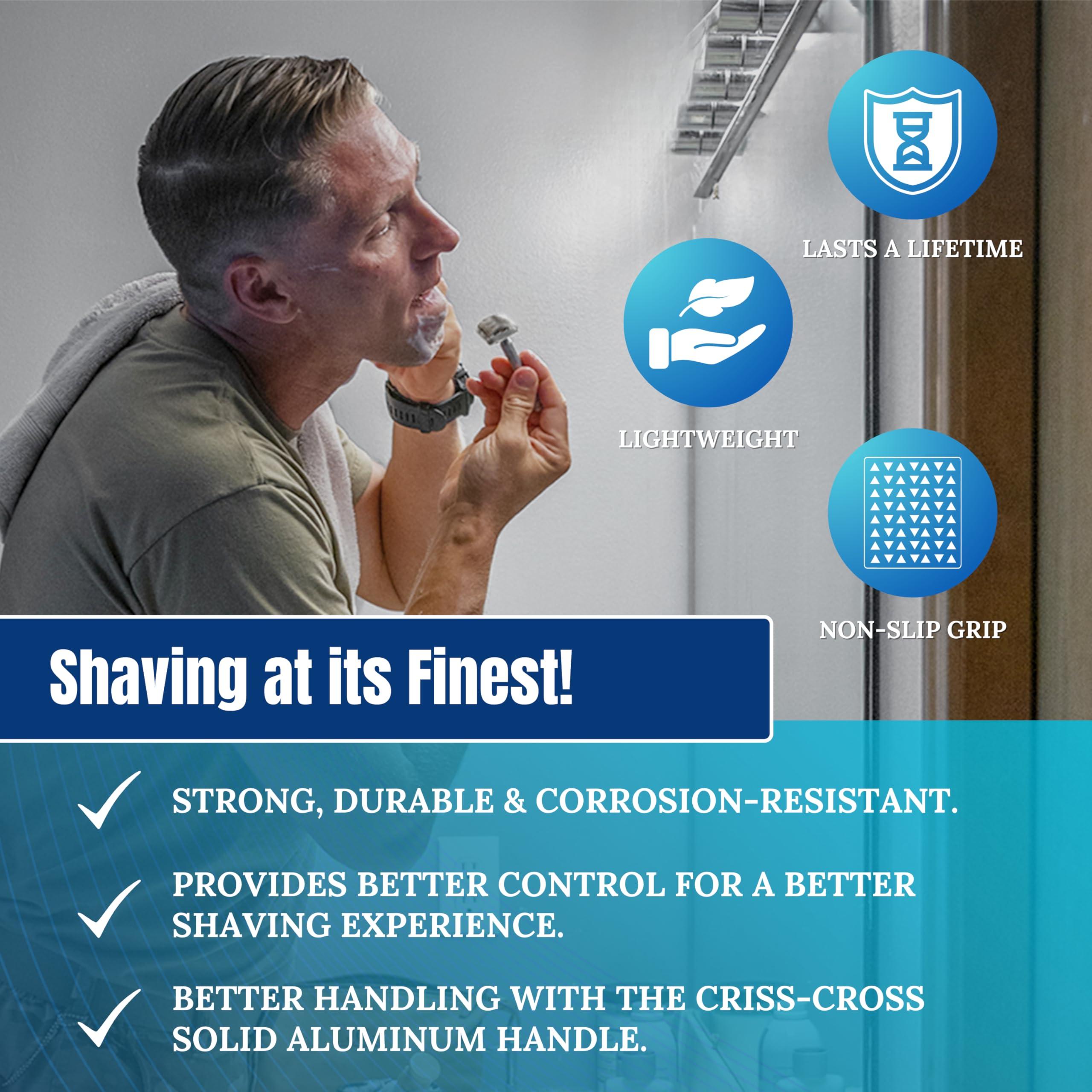 TIMELESS RAZOR TIMELESS RAZOR Aluminum Double Edge Safety Razor - Luxury Men's Safety Shaving Razor - Travel Razor w/Razor Stand & Custom Design Razor Handle - Compatible w/Double Edge Razor Blades - Made in USA