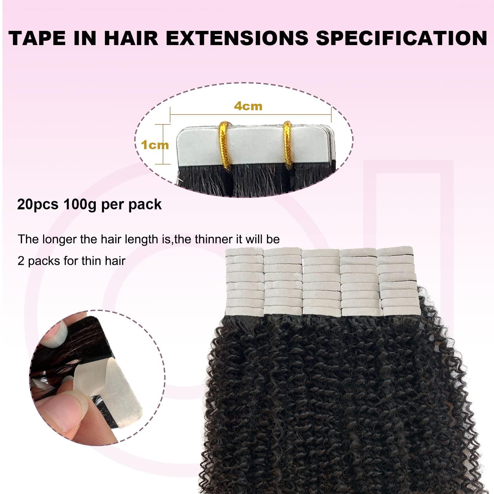OiMiGO Natural Black Curly Hair Extensions, 40 Pieces 100g OiMiGO Brazilian Human Hair Kinky Curly Tape in Extensions 3C 4A Tape ins Extension for Black Women 22 Inch Soft Curly Tape Extensions Real Hair