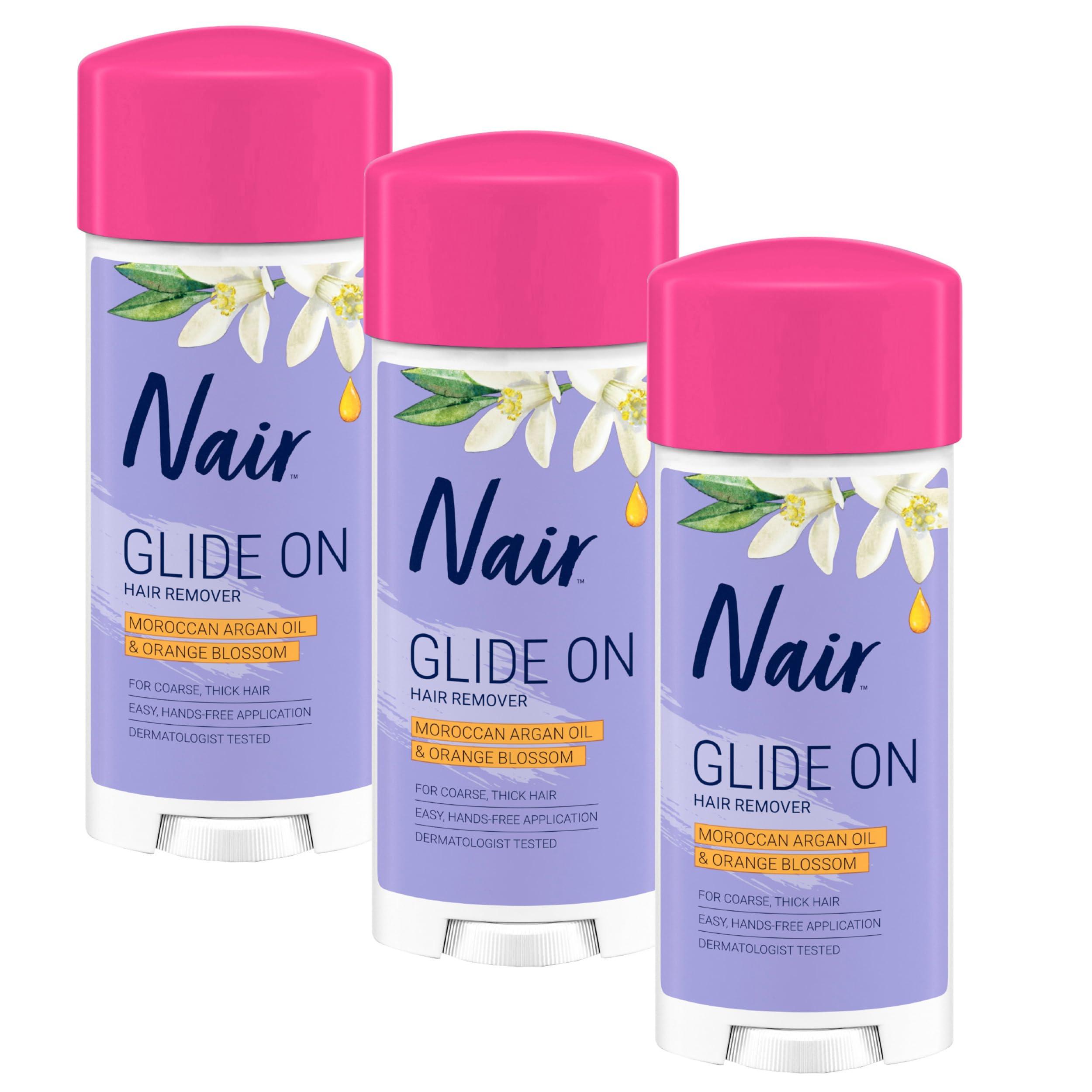 Nair Nair Glide On Hair Removal Cream, Arm, Leg, and Bikini Hair Remover, Depilatory Cream, 3-pack, 3.3 oz Stick