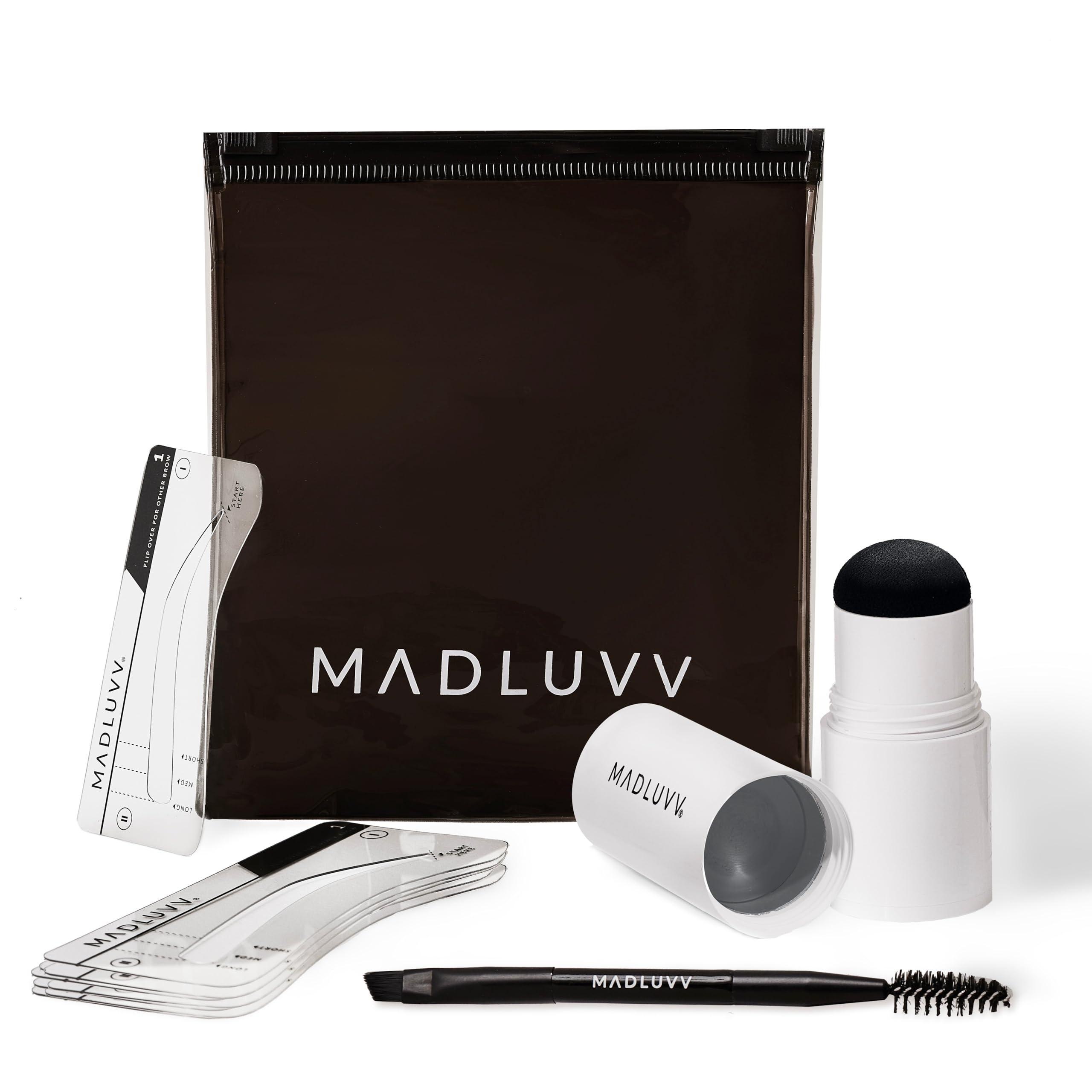 MADLUVV MADLUVV Eyebrow Stencil Kit - Easy-to-Use, Natural Look, 9 Popular Shapes, Used by Professionals - Includes Stamp, Stencils, Spoolie, and Travel Bag (Dark Grey)