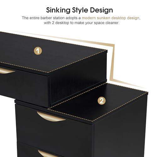 BarberPub BarberPub Salon Spa Station for Hair Stylist, Barber Station with Metal Support Legs and Golden Handles, Wall Mount Styling Cabinet, Beauty Storage Organizer 3174 (Black)