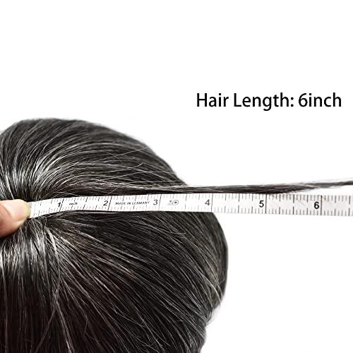 Generic Toupee for Men Hair Replcement System Mens Toupee Full Poly Thin Skin Human Hair Piece All PU Injection Toupee Hair Systems (8X10", 1B40 1B# OFF BLACK WITH 40% SYNTHETIC GREY)