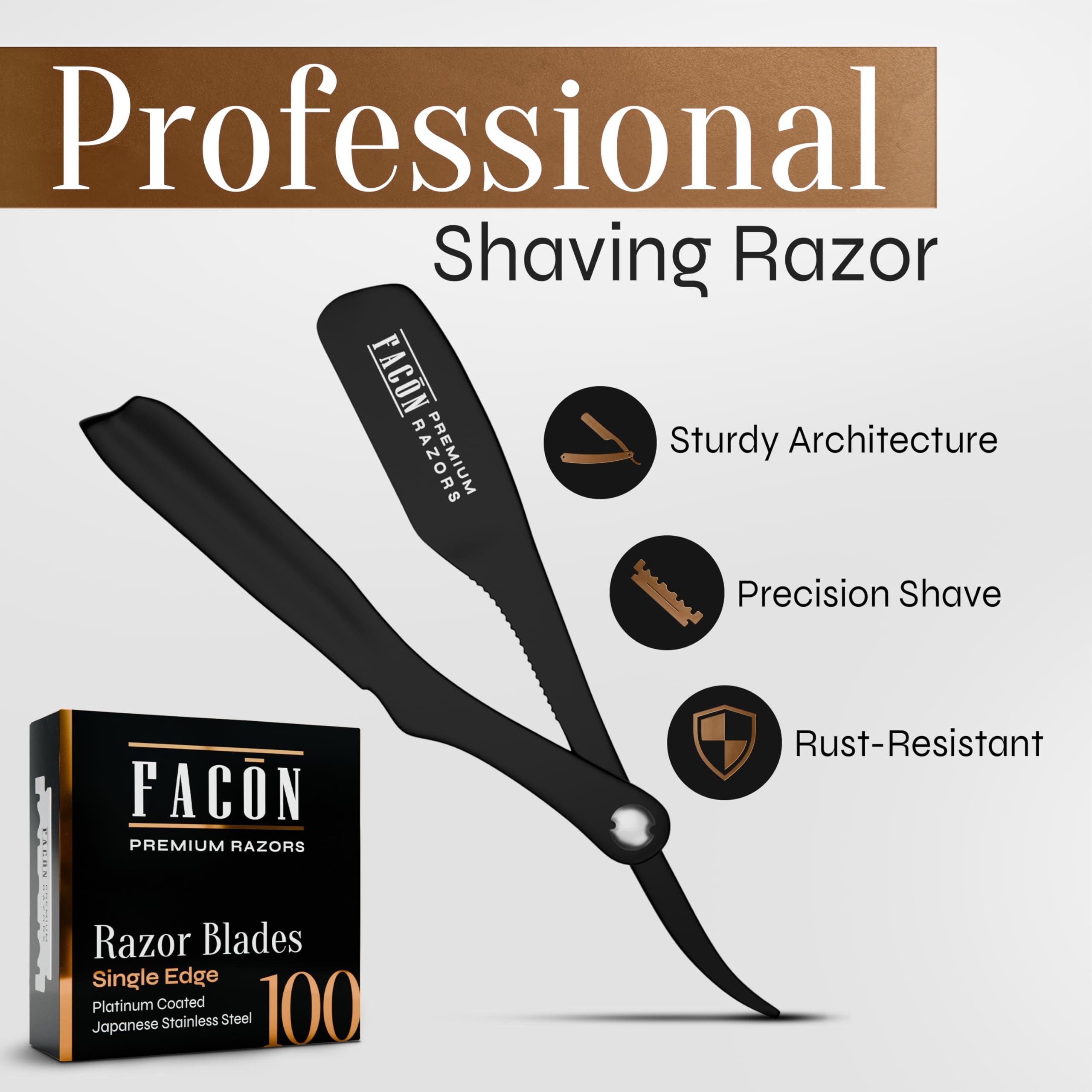 FACON Facn Straight Razors for Men - Professional Barber Straight Edge Razor Kit with 100 Blades,Japanese Stainless Steel Barbero Shaver for a Smooth & Precise Shave, Premium Barber Razor for Men's Shaving