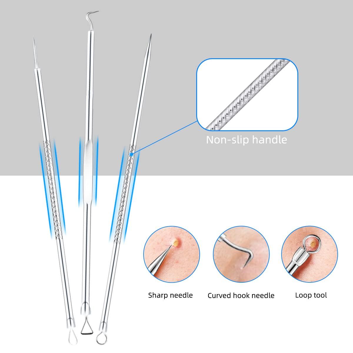 yuntop Blackhead Remover Tool Pimple Popper Tool Kit 5 Pack Blackhead Extractor Tools with Case Comedone Zit Acne Blemish Whitehead Removal Kit Professional Stainless Steel Extractor Tools for Face Nose