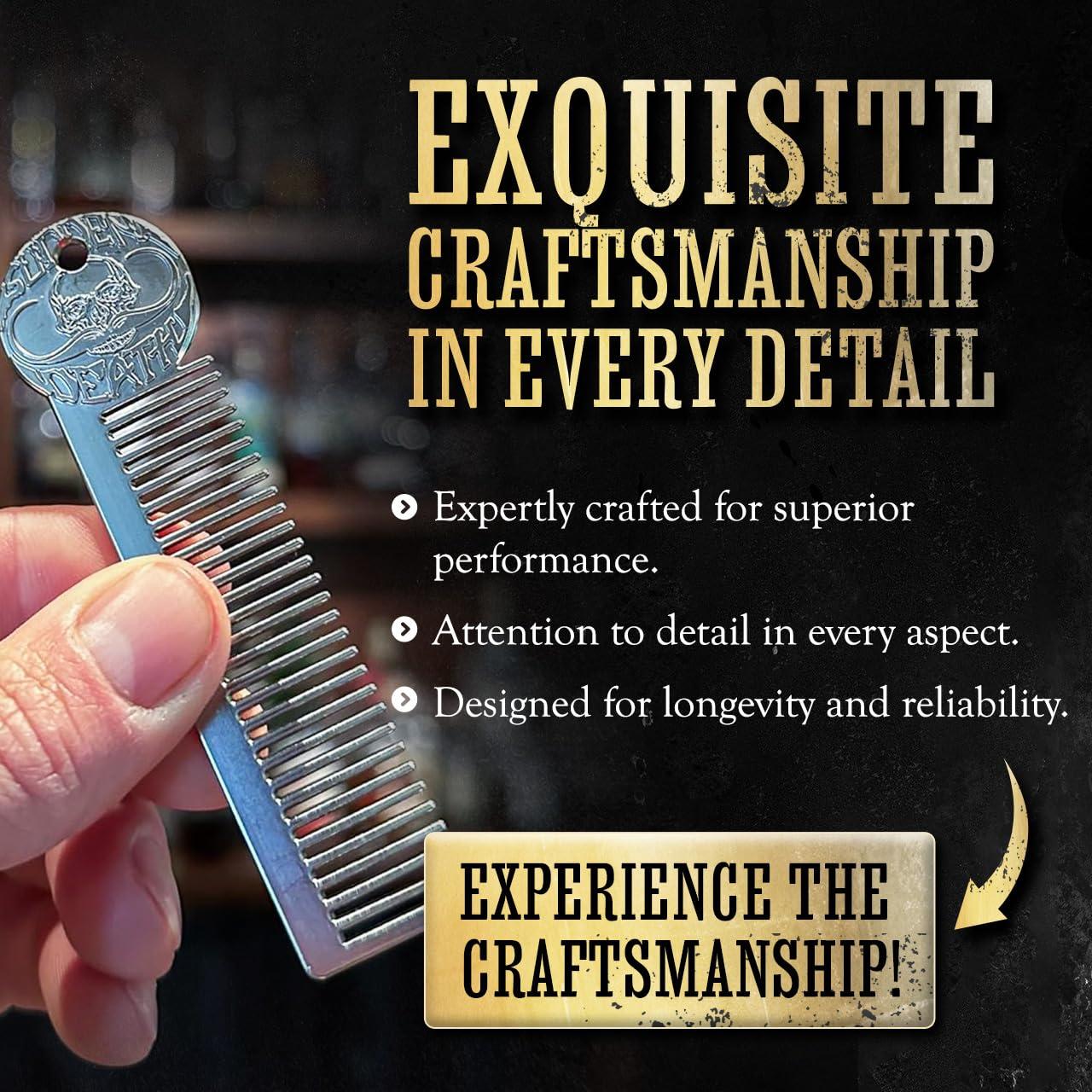 THE VINTAGE GROOMING CO. Mustache Wax Strong Hold Sudden Death 1 oz Tin & Platinum Death Grip Mustache Comb Mens Combo Kit - Grooming For Men Handlebar Moustache & Beard Wax Styling