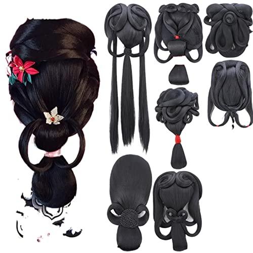 Oligage Oligage Synthetic Chinese Traditional Hanfu Wig Hair Bun Retro Black Chignon Fake Ancient Chinese Hair Bun Princess Cosplay Wig (Color : 23)