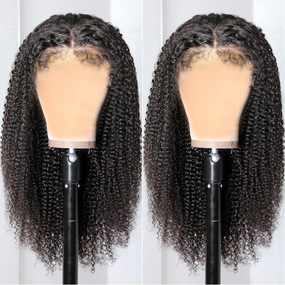 Kiss darling LASHES Fake Scalp Kinky 4C Curly Edges Hairline 13X4 Glueless Afro Kinky Curly Lace Front Wigs Human Hair with Curly Baby Hair HD Transparent Lace Frontal Wigs with Realistic Hairline for Women 18"inch