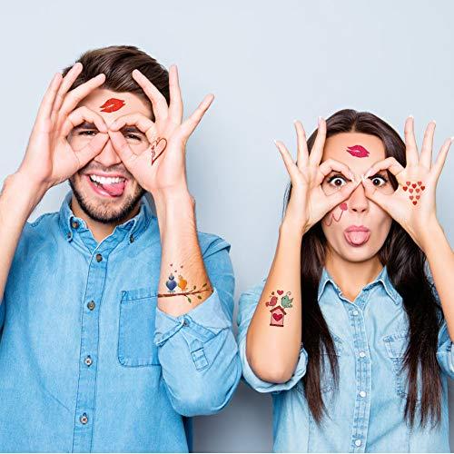 Fanoshon Fanoshon Love Heart Temporary Tattoos for Adults Teens, 10 Sheets Romantic Cartoon Sweet Love Couples Fake Body Tattoo Stickers for Valentine's Day Women Wedding Party Christmas Gift Party Favors