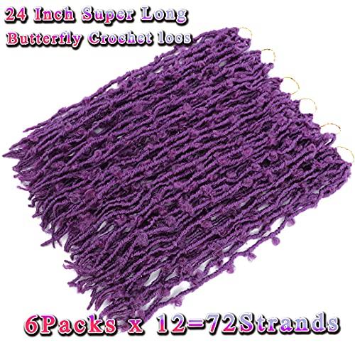 Duoduo Beauty Butterfly Locs Crochet Hair 24 Inch Purple Pre Looped Distressed Butterfly Locs Crochet Braids Soft Messy Butterfly Locs Crochet Hair Faux Locs Crochet Hair Extensions 6Packs (24Inch, MPurple)