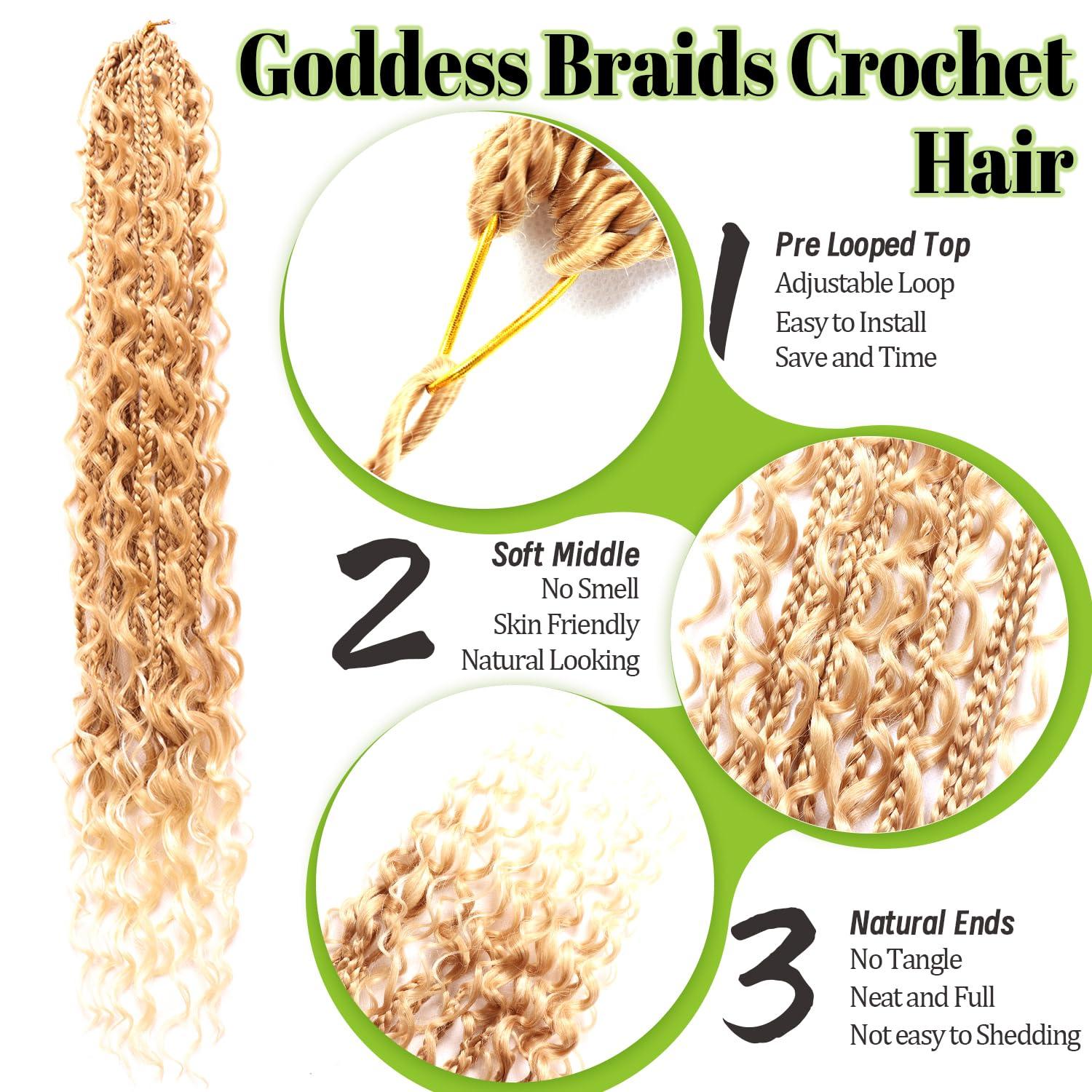 AMUMI Goddess Bohemian Box Braids Crochet Hair-8 Packs 24 Inch Boho Crochet Braids for Black Women Synthetic Braiding Hair (27/613#, 24 Inch(Pack of 8))