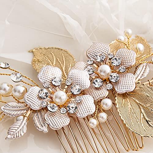 HAISENGO Gold Wedding Hair Comb-Handmade Bridal Hair Clip Wedding Hair Accessories for Women (Gold)