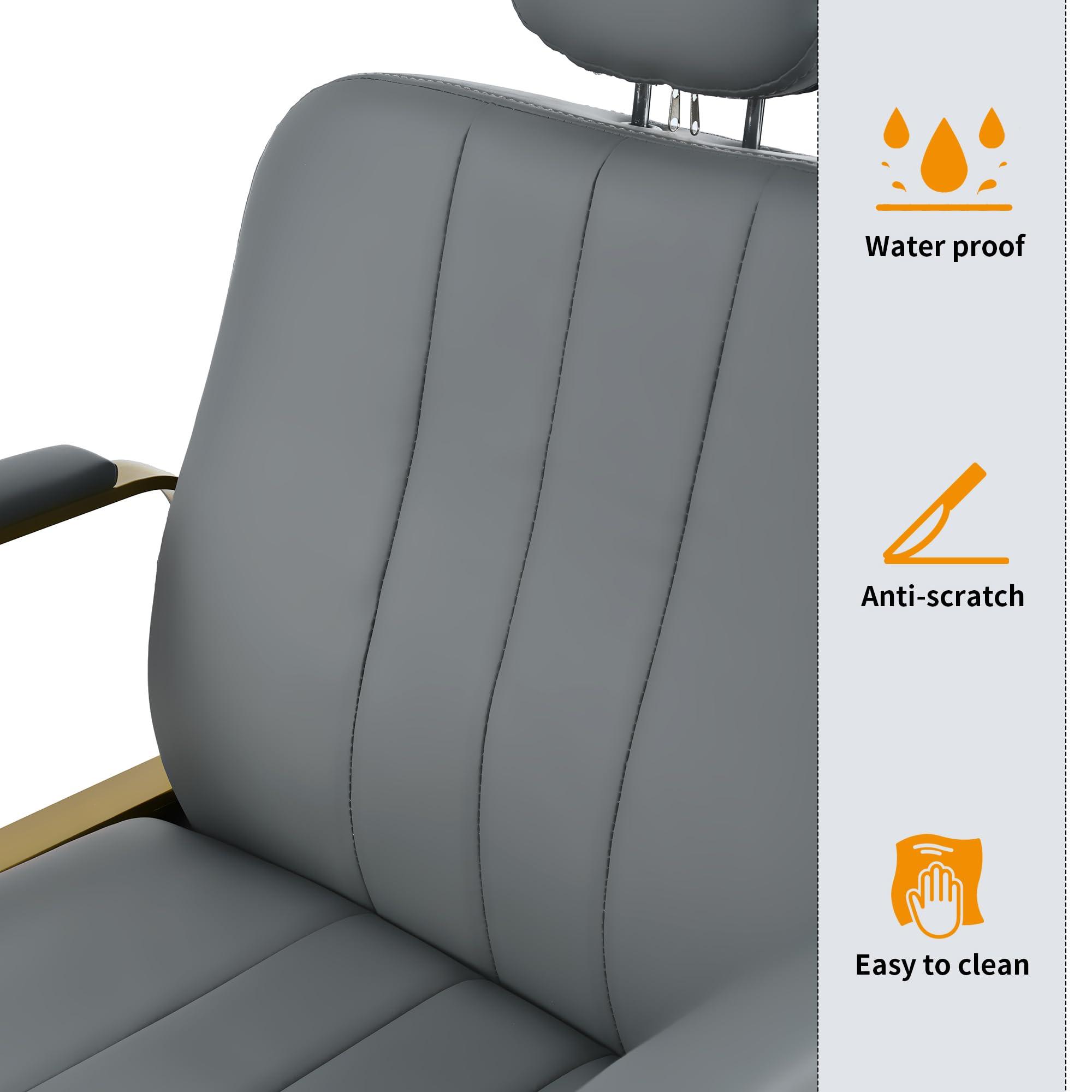 Zeewoo Reclining Barber Chair, with Heavy Duty Hydraulic Pump, Adjustable Backrest and Headrest, 360 Rotation, for Hair Stylist Tattoo Chair Shampoo Beauty Salon Equipment, Max Load Weight 400 Lbs, Gray