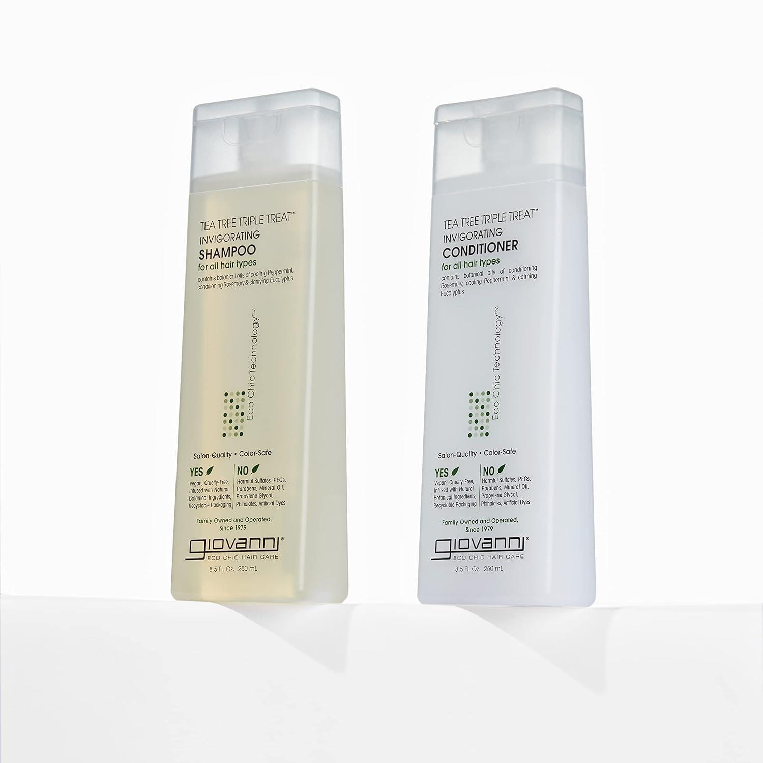 GIOVANNI GIOVANNI Tea Tree Triple Treat Invigorating Shampoo & Conditioner Set - Cooling Peppermint, Eucalyptus, Rosemary, Helps Dry, Flaky Scalp, Salon Quality, Vegan, Cruelty Free, Paraben Free - 24 oz Each