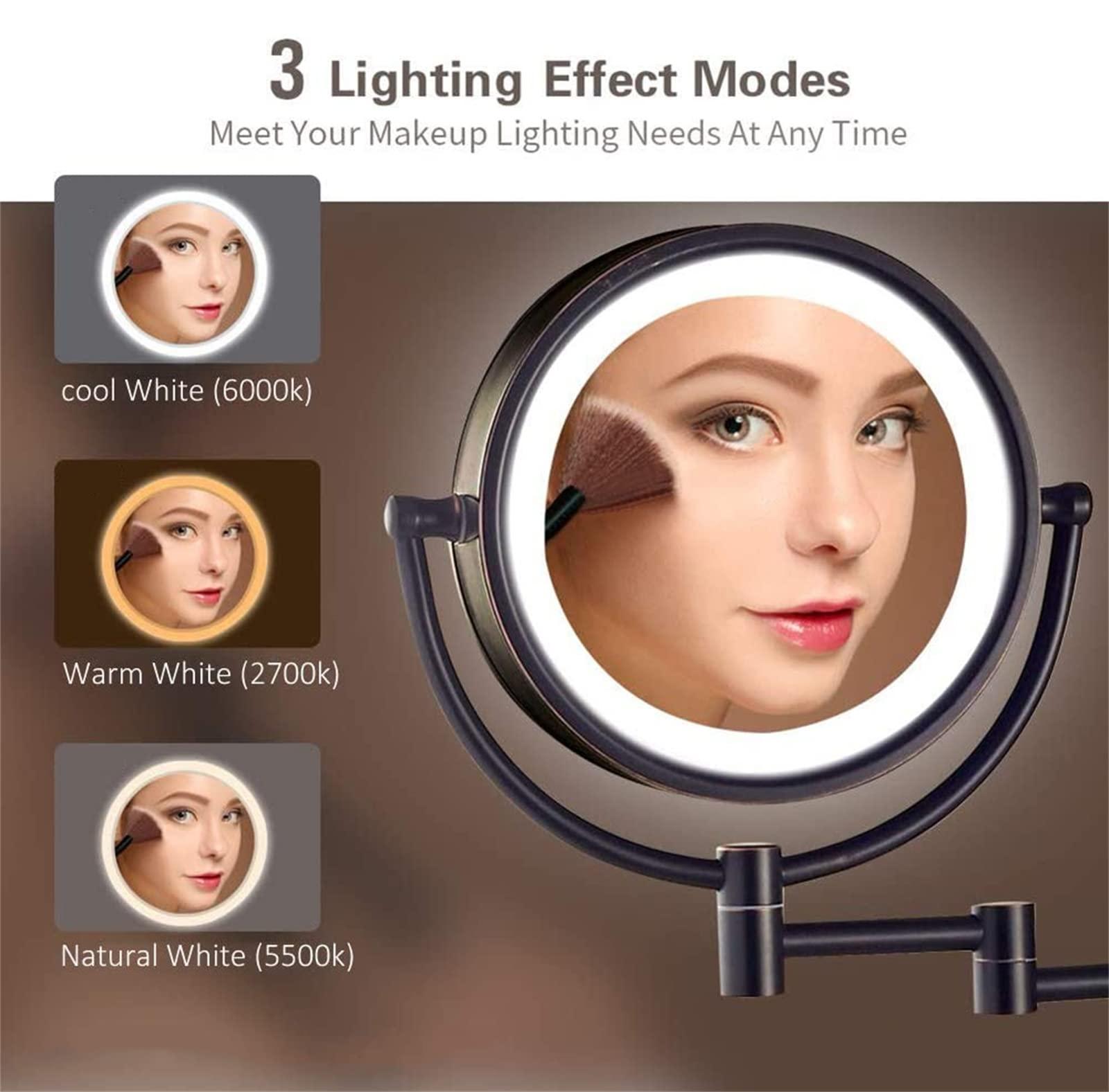 SLMASEHZX Makeup Mirror with Touch Switch LED Lights and 10x Magnification 8 Inch Double Sided Wall Mounted Bathroom Vanity Mirror with 360 Swivel Extendable Arm Nickel Hardwired (Color : Brass Size : H ( Colo
