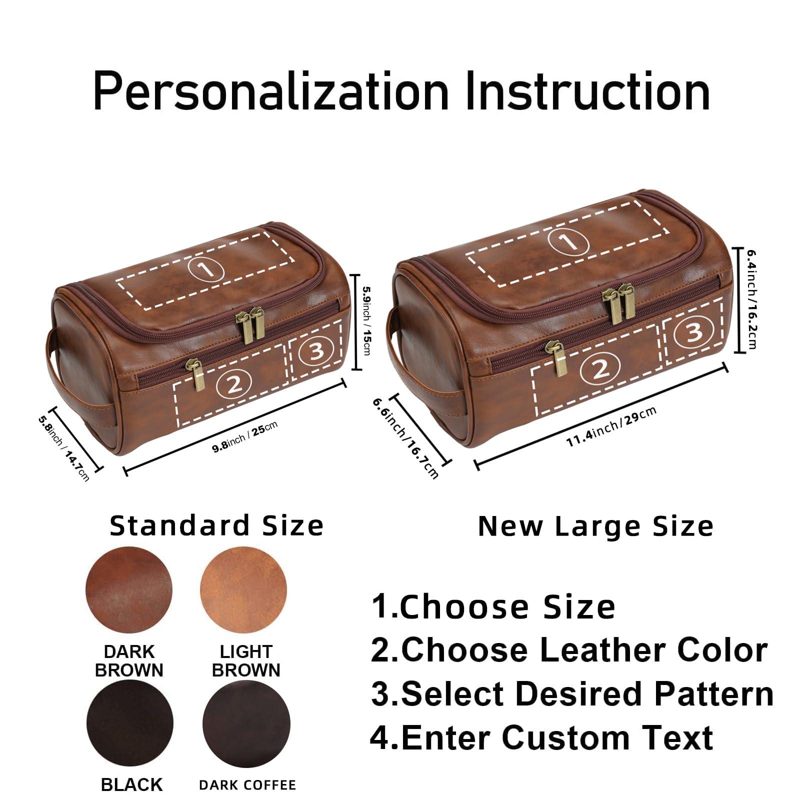 Bleggeit Bleggeit Personalized Leather Toiletry Bag For Men with Hook, Groomsmen Gifts Travel Bag Laser Engraved Name Monogram Leather Gift For Him Husband Father Leather Dopp Kit with Side Handle