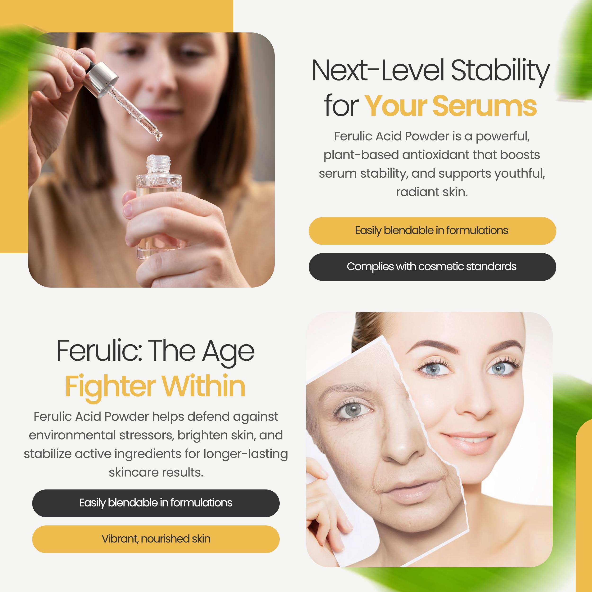 Talsen Chemicals Ferulic Acid Powder Pure 99% Pure Cosmetic Grade Powder Pure Natural Antioxidant, Anti-Aging, DIY Skincare (2 Oz / 56 Grams)