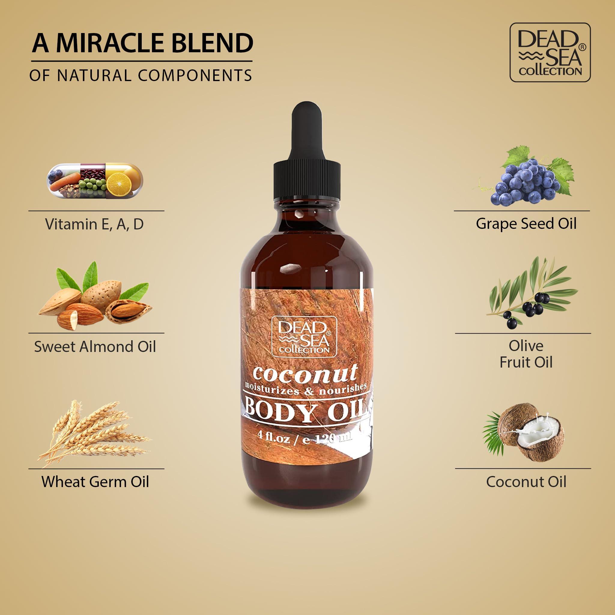 Dead Sea Collection Dead Sea Collection Body Oil for Dry Skin - Scented Coconut  Vitamin E Moisturizing & Nourishing, Anti-Aging & Skin Elasticity Support for Face 4 fl. Oz