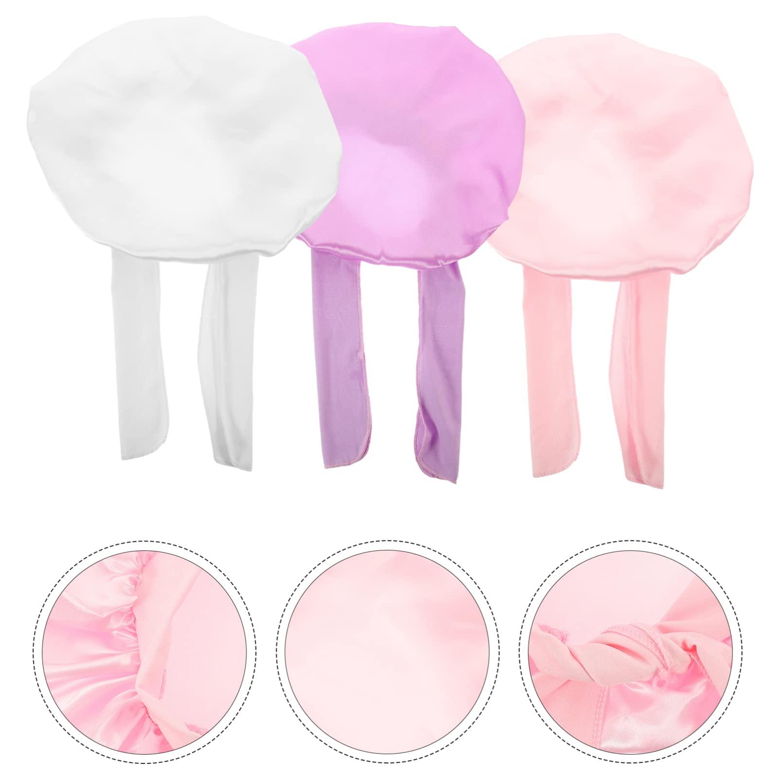 FOMIYES FOMIYES 3pcs Children\'s Shower Cap Baby Shower Hat Kids Sleep Cap Sleeping Hat Baby Hair Wrap Skull Cap Kids Bath Hats Satin Hair Bonnet Girl Bows Bowknot Bath Cap Elastic Fabric