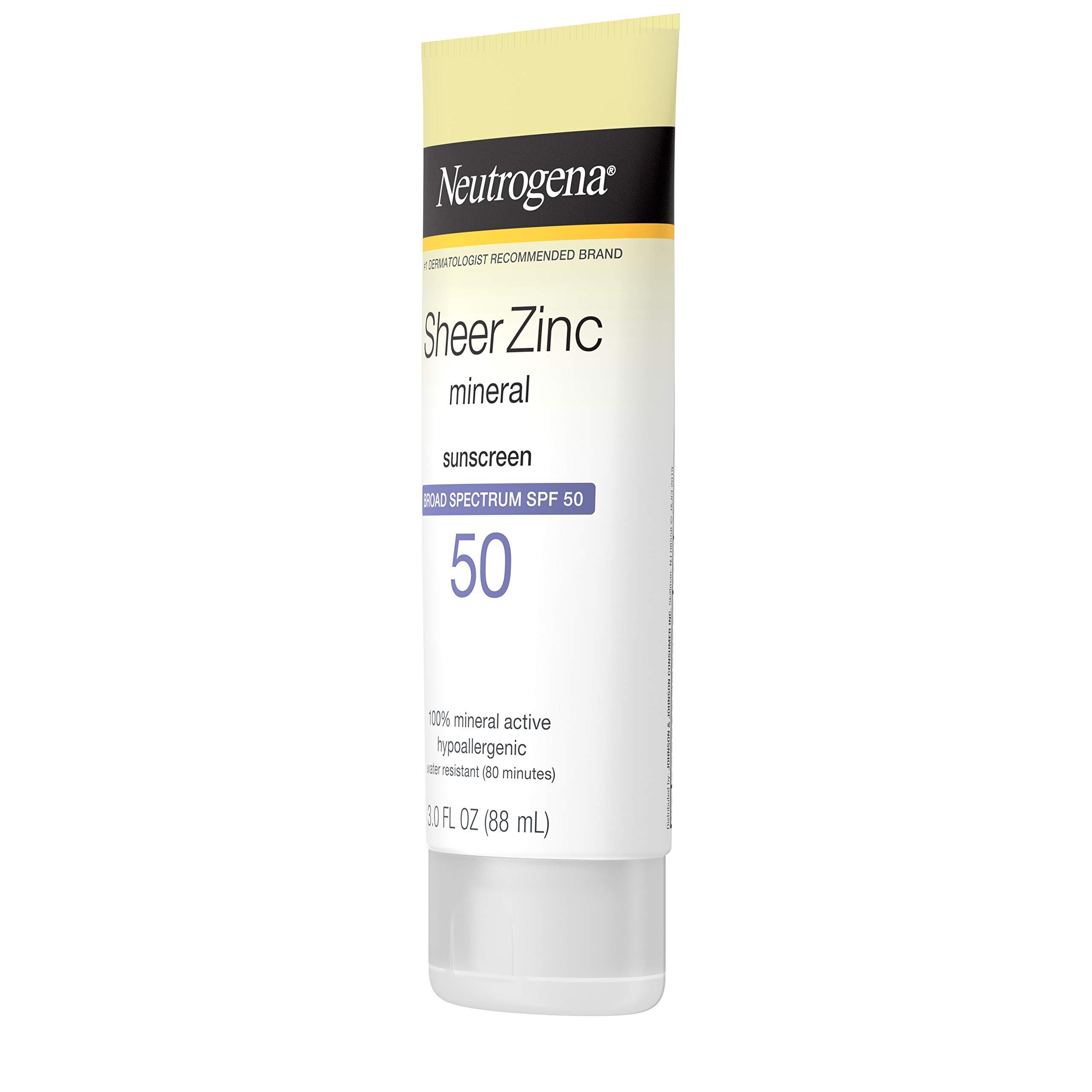 Neutrogena Neutrogena Sheer Zinc Oxide Dry-Touch Sunscreen Lotion with Broad Spectrum SPF 50, Water-Resistant, Hypoallergenic & Non-Greasy Mineral Sunscreen, 3 fl. oz