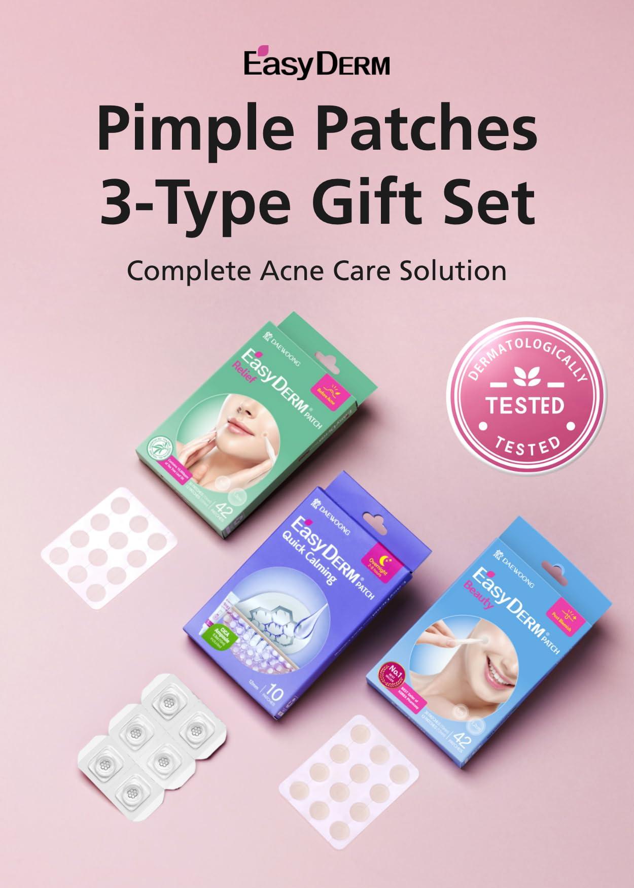 DWEasyDerm EasyDerm 3-Type Pimple Patches Gift Set, Acne care soluution, Korean Spot Patch to Cover ZitsQuick Calming(10ea) + Relief(42ea) + Beauty Patches(42ea)Teen girl gifts trendy stuff